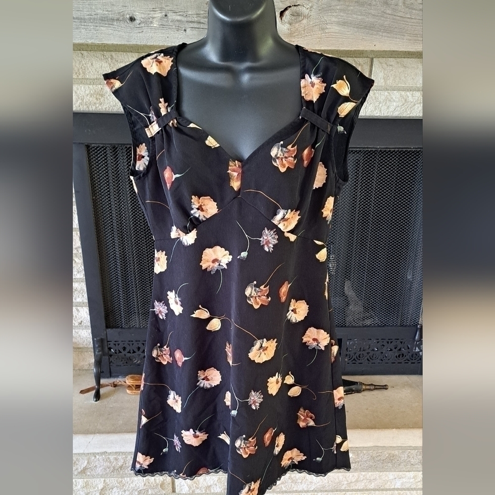 Scarlett Women's Small Black Floral Sleeveless Dress Sweatheart Baby Doll Y2K - Picture 1 of 11